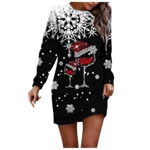 Robe de M&egrave;re No&euml;l Femme Nouveaut&eacute; Rudolph Robe de Soir&eacute;e Grande Taille Noel Ann&eacute;e 50s Pin Up Rockabilly Swing Jupe Manches Longue Robes Cocktail Soir&eacute;e Bal avec Ceinture Dress (Z1 Noir,XL) (BAULMD（90% Big Promotion Without Discount Code ）, neuf)