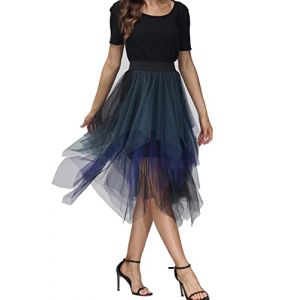 Jupe plissée en tulle asymétrique pour femme, bleu marine, taille unique (LIIOO, neuf)