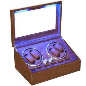 ANWBROAD Remontoir Montre Automatique Ecrins pour Montres Automatiques pour 4 +6 Boîte à Remontoir de Rangement Supersilencieux Luxueux Watch Winder LED Légère 4 Modes de Rotation JWW002Z (ANWBROAD, neuf)