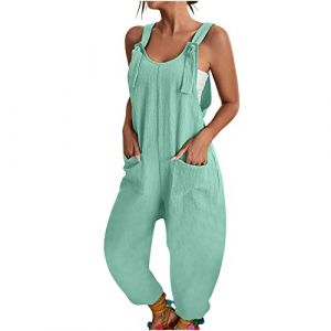Combinaison Pantalon Fluide Femme, Combishort sans Manche Femme Jumpsuit Dos Nu Jambes Larges Barboteuse Léger Romper Salopette Ete Fluide Combi Femmes avec Poches Playsuit Style Boheme (xqYSmk, neuf)