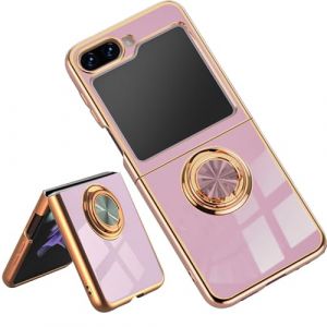 ILING Coque pour Samsung Galaxy Z Flip 7 FE/Samsung Galaxy Z Flip 6 5G avec 360 Degr&eacute;s Rotation Bague, Luxueux Bordure Dor&eacute;e Souple TPU Silicone Antichoc Tr&egrave;s Mince Housse Femme &Eacute;tui (Mauve) (Wanten, neuf)