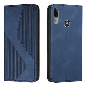 Mo-Somnus Coque pour Motorola Moto E6 Plus, Etui Motorola Moto E6 Plus Cuir, PU Cuir Portefeuille Housse et Magnétique Flip Pochette Étui à Rabat Protection Case avec Antichoc TPU Housse (Bleu) (Mo-Beauty EU Store, neuf)