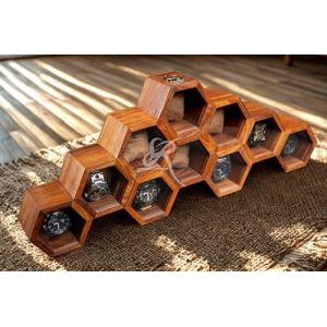 Coffret à montres en bois pour homme – Coffret de luxe à 10 compartiments en nid d'abeille | Présentoir en bois de palissandre foncé et verre, coffret de présentation pour montres en bois pour homme (Royal Craft Expertise., neuf)