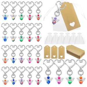 Tyanlenr 25 Pi&egrave;ces Porte Cl&eacute; Ange Gardien, Pendentif Ange Gardien avec Papier Kraft &Eacute;tiquettes et Sacs en Organza, Porte Cles Ange pour Communion, Bapt&ecirc;me, No&euml;l, Mariage (Tyanlenr, neuf)
