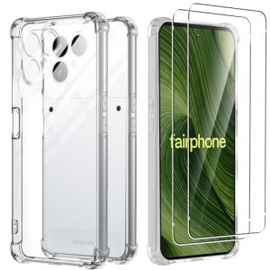 NUCNOK Coque pour Fairphone 6 + [2 Pi&egrave;ces] Verre Tremp&eacute; Protection &eacute;cran,Antichoc Anti-Rayures Souple Silicone Etui (Transparent) (TLing, neuf)