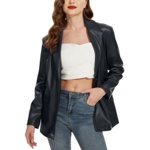 Fahsyee Blazer en similicuir pour femme - Veste de moto surdimensionn&eacute;e en cuir synth&eacute;tique v&eacute;g&eacute;talien - Tendance, noir, X-Large (FahsyeeStore, neuf)