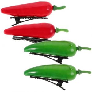 MAGICLULU Lot de 4 Pinces &agrave; Cheveux Mini L&eacute;gumes Motif Piment en Plastique Solide, Accessoires Coiffure Amusants pour Femmes et Filles, Barrettes Alligator Color&eacute;es pour D&eacute;coration (Rianley, neuf)