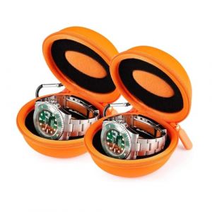 HELMDY Boîte Montre Voyage,Montre Fermeture à Glissière Étui,avec Mousqueton Et Éponge,Portable Montre Ronde Boîte de Rangement,Convient à Toutes les Montres Inférieures à 50 mm (Orange-2 pièces) (SALUOKE FR, neuf)