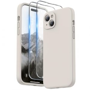SURPHY Coque pour iPhone 15 Plus, Coque en Silicone Liquide [2 Protection écran et 1 Cordon], Housse Protection Complète iPhone 15 Plus avec Microfibre Douce 6,7", Gris Pierre (SURPHY-FR, neuf)