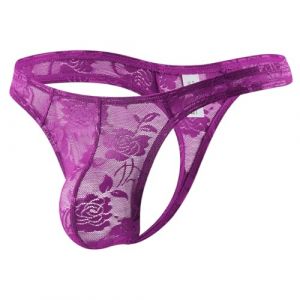 Casey Kevin String Homme Dentelle, Transparent sous-vêtements Sexy Slips Taille Basse Strings Tanga, Violet, XL (Casey-Kevin, neuf)