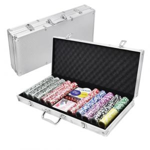 FIVMEN Mallette de poker 500 jetons avec 2 decks de poker, 3 boutons de dealer, 5 d&eacute;s, mallette en aluminium, argent (WurenHome, neuf)