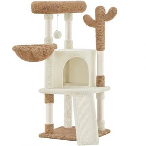 Yaheetech Arbre &agrave; Chat Cactus Hauteur 106,5 cm Tour pour Chat en Tissu Moppy avec Poteaux en Sisal Plateformes Niche Panier Perchoir Griffoirs Maison (Beige/Marron) (Yahee365, neuf)