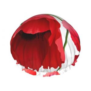 Bonnet de douche imperm&eacute;able &agrave; bande &eacute;lastique, bonnet de douche r&eacute;utilisable &agrave; double couche pour femmes,Motif coquelicot sans couture (aysr.store, neuf)