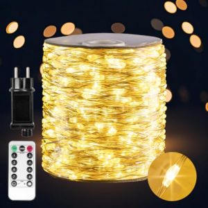 PCORES Les Lumi&egrave;res F&eacute;es Branchables de 50 m&egrave;tres 500 LED Blanc Chaud Argent avec T&eacute;l&eacute;commande - &Eacute;clairage en Series Int&eacute;rieur/Ext&eacute;rieur pour Chambre, Salon, Terrasse, Porche, Jardin, Sapin de No&euml;l (PCORES FR, neuf)