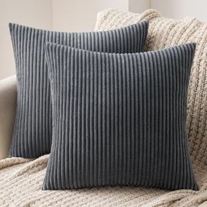 MIULEE Lot de 2 Decorative Housse de Coussin en Velours Côtelé Canapé Taie d'oreiller Douce pour Maison Salon Chambre Lit Clic Clac 45x45cm Gris (MIULEE HOME, neuf)