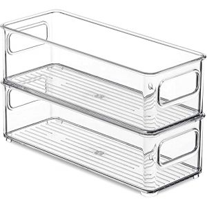 PIQIUQIU [Lot de 2] Boite de Rangement Frigo Transparent - Boite Rangement Cuisine avec Poign&eacute;es Organisateur Frigo - Bac Rangement Frigo - Boite Frigo Rangement - 25 x9.5x 7,5 cm (longfang, neuf)