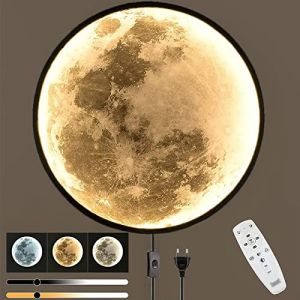 80cm Lune Applique Murale LED Lampe Art D&eacute;co Lune Murale Grande Dimmable Lampe Murale avec Prise et Cordon Lampe de Chevet Ronde Modern Lune Murale Lumineuse pour Chambre Salon Couloir Escalier Enfant (AMZ-0, neuf)