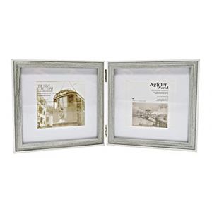 Smiling Art Cadre photo double, en bois, pour 2 photos, pliable, blanc et gris, 2 x 10 x 10 / 2 x 15 x 15 cm (Smiling Art, neuf)