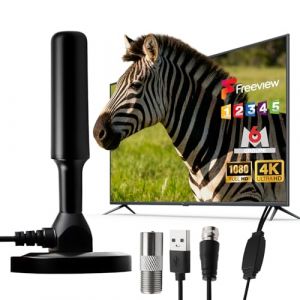 Antenne TV Int&eacute;rieure Puissante TNT HD avec Base Magn&eacute;tique R&eacute;ception 360&deg; Compatible 4K UHD TNT HD DVB-T2 HD DVB-T C&acirc;ble Coaxial 3M Antenne TNT sans Abonnement pour T&eacute;l&eacute;vision Intelligente (yuyan-LIJIA, neuf)
