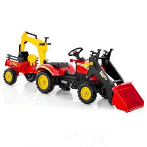DREAMADE Tracteur Électrique Enfant 3-6Ans avec Godet Réglable&Remorque Détachable,Voiture Electrique avec 6 Roues,Jouet d'Imitation Tracteur de Construction,Bulldozer Electrique Charge 35KG (Rouge) (DREAMADE, neuf)