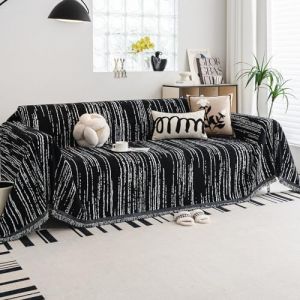 WEYOND Housse de Canap&eacute; en Chenille avec Franges, Protege Canape Couvre Canap&eacute; Lavable, Plaid de Protection pour Canap&eacute; d&rsquo;Angle, 1/2/3/4 Places (180 x 300 cm, Noir) (Weyond US, neuf)