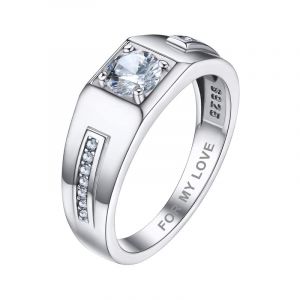 Bandmax Alliance Hommme Argent 925 Taille 69 Bague Solitaire en Zircon Blanc Personnalisable (Bandmax Direct, neuf)