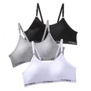 SEFIRST 3 Pièces Soutien-Gorge d'entraînement sans Couture pour Filles, Coton Brassiere sans Armature, Réglable Haut à Bretelles et Coussinets Amovible pour Fille 10 à 14 Ans (Noir, Blanc, Gris) (MaiDuoDuo, neuf)