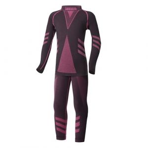 Ladeheid sous-v&ecirc;tements Thermiques Ensemble Shirt Manches Longues Cale&ccedil;on Long Unisexe Enfant LAGI009 (Noir/Rose, 122-128) (Hisert, neuf)