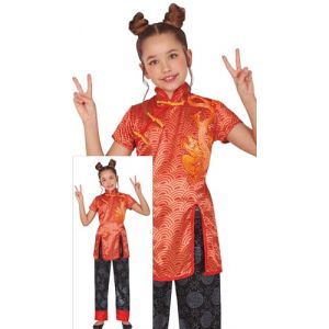 FIESTAS GUIRCA D&eacute;guisement chinois pour filles &ndash; Tenue chinoise traditionnelle rouge et noire &ndash; Costume japonais pour enfants &ndash; Filles &acirc;g&eacute;es de 10 &agrave; 12 ans (DisfraZZes  France, neuf)