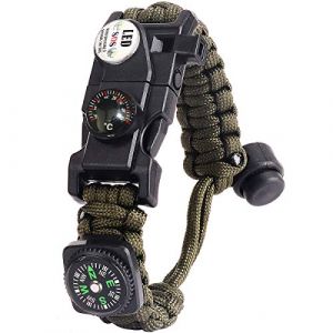 Bracelet Paracorde Survie pour Homme Femme, Militaire Paracord Bracelet Kit avec Flint + Boussole + Thermomètre + Sifflet + Lumière LED pour Extérieur, Randonneur, Baroudeur, Explorateurs (BXooo, neuf)