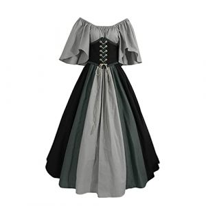 Robe Costume Medieval Femme Victorienne Steampunk Vintage Steampunk Costume Couleur D'épissure Corset Style de Cour Victorienne DéGuisement DéGuisements Dress Halloween Renaissance Robe Viking Femme (mailaoboss, neuf)