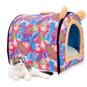 Niche d'int&eacute;rieur pour chat et chien de grande taille, lavable, amovible, apaisant, anti-anxi&eacute;t&eacute;, avec coussin doux, lit igloo pour animal domestique (F, 55 x 40 x 37 cm) (ping bu, neuf)