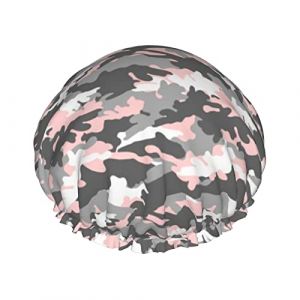 Bonnet de douche imperméable camouflage gris rose, bonnet de bain élastique bonnet de bain pour cheveux de protection de l'environnement, double couche imperméable bonnet de douche (MiddleWen, neuf)