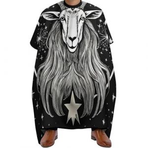 Cape de Coiffure Soleil Lune Étoile Gothique Sorcière Gothique Chèvre Noir, Antistatique Tablier de Coiffure Unisexe Cape de Coupe pour Hommes Femmes 140X168cm (guangzhouchengzemaoyizhongxingerenduzi, neuf)