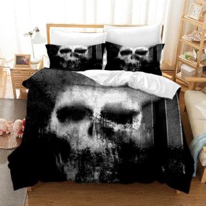 LXTOPN Parure de lit 3 pièces avec housse de couette et 2 taies d'oreiller de 50 × 75 cm, en microfibre douce, motif tête de mort horreur, 220 × 240 cm (HONGMIMI, neuf)