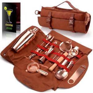 Sac de kit de Barman de Voyage, kit Shaker &agrave; Cocktail de 17 Pi&egrave;ces, Ensemble de Bar Professionnel pour Cocktails, Cocktail Kit Barman avec bandouli&egrave;re pour Le Barman, Les F&ecirc;tes, Voyages de Camping (Zeplus Global, neuf)