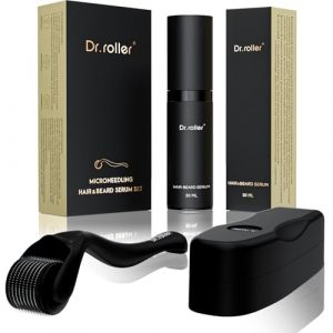 Dr.roller Kit Pousse Barbe, Derma Roller 0,5mm, Huile Pousse Barbe et Cheveux pour Hommes Femmes, Microneedling Derma Roller Cheveux et Barbe, Rouleau Barbe Stimule la Croissance (Dr.roller, neuf)