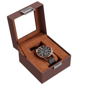 ProCase Boite &agrave; Montre Antichoc, Coffret Montre Homme avec 1 Emplacement Coussins Montre, Rangement Montre avec Couvercle en Verre, pour Voyage -Marron (ChangBo Store, neuf)