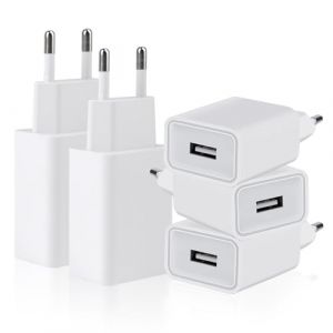 CYIOU 5 Pack 5W USB Chargeur 5V/1A Adaptateur Secteur Prise USB Prise pour T&eacute;l&eacute;phone Portable Smartwatch Lecteur ebook &Eacute;couteurs Lampe Table Routeur (Blanc) (CEO-EU, neuf)