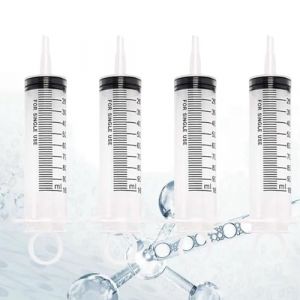 Lot de 4 seringues en plastique de 100 ml avec capuchon de fermeture, utilisation polyvalente comme seringue d'alimentation ou seringue &agrave; huile. Chaque seringue est emball&eacute;e individuellement st&eacute;rile (zzzoo, neuf)