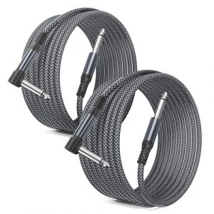 Elebase Cable Jack Guitare Coud&eacute; 9M 2 Pack,Angle Droit Mono 6,35mm C&acirc;ble Audio Instrument TS 1/4 M&acirc;le vers M&acirc;le pour Guitare &eacute;Lectrique Accessoire,Basse,Ampli,Amplificateur,Claviers,Haut-parleur (Elebase EU, neuf)