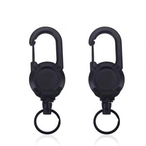 Nevoluxer 2 Pi&egrave;ces Porte-Cl&eacute; Retractable &ndash; pour Porte Clef Retractable avec c&acirc;ble acier 60 cm, noir ou vert arm&eacute;e, Porte Cle Retractable avec anneau porte-cl&eacute;s (noir) (Nuorexi, neuf)