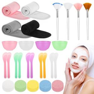 Sacolin Kit d'esth&eacute;ticienne 37 pi&egrave;ces : bols, spatules, pinceaux, bandeaux et &eacute;ponges en silicone (GOLDAS, neuf)