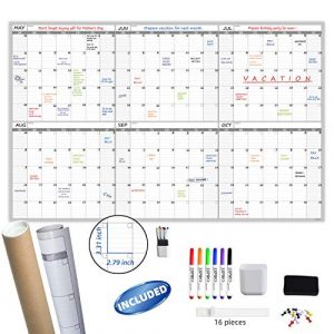 Grand calendrier mural effaçable à sec – 152,4 x 96,5 cm non daté blanc 6 mois – Tableau blanc géant 6 mois – Calendrier laminé non daté de qualité supérieure pour salle de classe, bureau, projet et (Hitlack LTD, neuf)