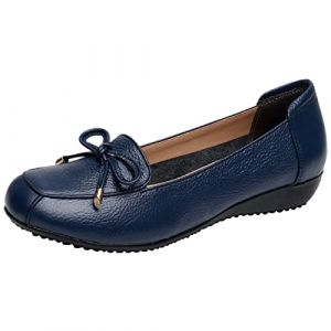 Jamron Femmes Cuir Véritable Chaussures de Confort Semelle Souple Ballerines Bas Talon Compensé Chaussons Bleu SN020628 EU40.5 (No.7 Fashion House, neuf)