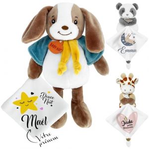 KDO MAGIC - Doudou personnalisé - Personnalisable avec Un prénom - Peluche personnalisée - Cadeau Naissance, garçon, Fille, bébé, Anniversaire (Étoile Jaune, Chien) (KDO-MAGIC, neuf)