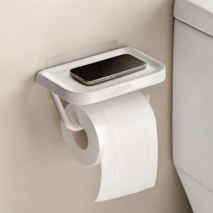 PAVSTINE Support Papier Toilette sans Percage,Compatible avec Tous Les Rouleaux De Papier Toilette Porte Papier Toilette,ABS Multifonctionnel Mural Deco Salle De Bain Porte Rouleau, Blanc (Pavstine FR, neuf)