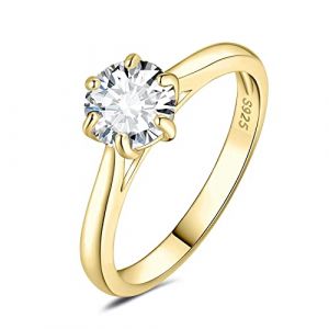JewelryPalace 1ct Classique Cubic Zirconia Bague Taille Rond Solitaire Pierre Argent Massif 925 Femme, Plaqu&eacute; Or Jaune Bague Diamant Simul&eacute; Fian&ccedil;ailles Mariage Promise Alliance, Ensemble Bijoux Mariee (jewelrypalace, neuf)