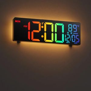 HAITANG Grande Horloge Murale numérique de 10.5" pour Salon, télécommande, Double Alarme, 8 Couleurs RVB, Grand écran LED, luminosité Automatique, Date, Heure d'été Automatique, température (WEI JIE UK Store, neuf)