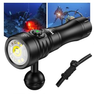 Wurkkos DL08 Lampe Plongée Sous Marine 3600 Lumens, Portée de 274 Mètres, lampe de plongée Lumière Rouge et UV, Gradation Progressive, IPX8 CRI 90, pour la Photographie Sous-Marine (GoZebra, neuf)